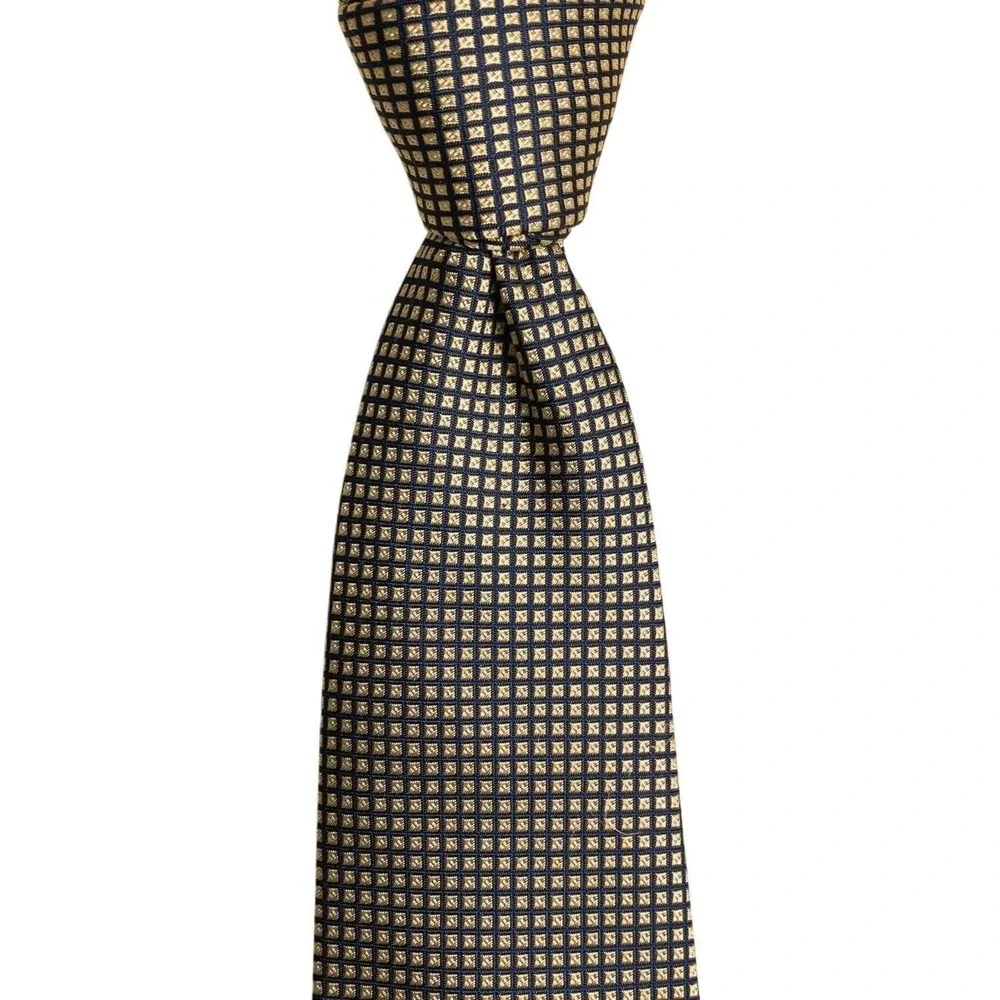 CHAPS Vintage Men's 100% Silk Necktie Designer Geometric Gold/Black Hand‎ Made